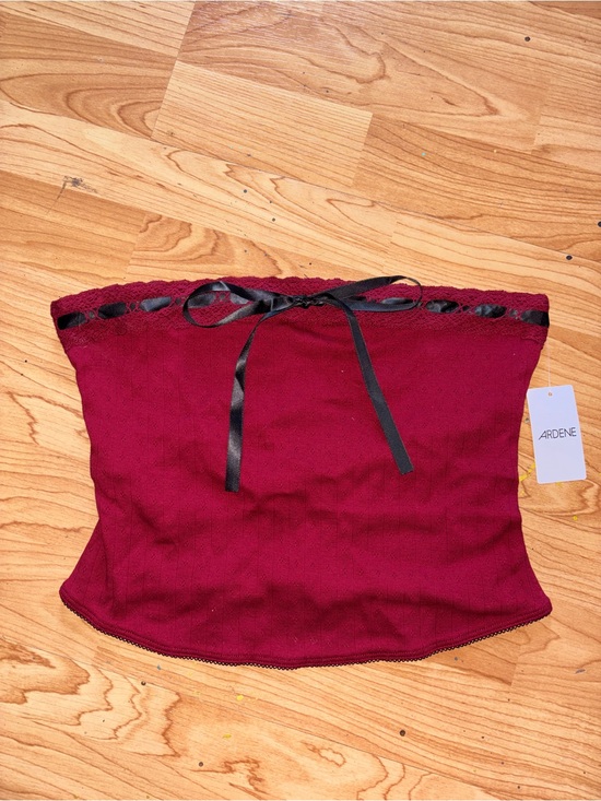 Ardene Tops - Ardene Wine Red Strapless Lace-Trim Tube Top